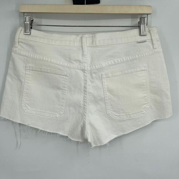 Mother White Slim Fit High Waisted Tomcat Patch Fray Hem Jean Short Size 29 - Picture 4 of 8